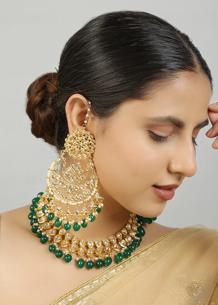 Green Kundan Work Copper And Alloy Necklace With Earrings - Indian Silk House Agencies