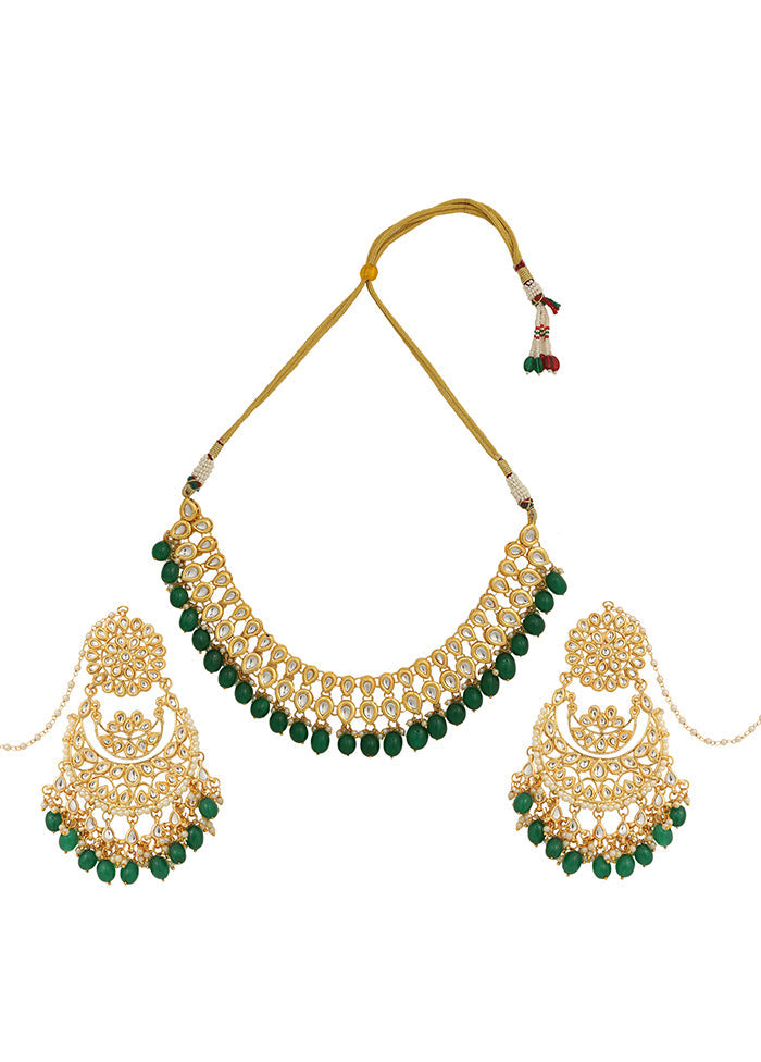 Green Kundan Work Copper And Alloy Necklace With Earrings - Indian Silk House Agencies