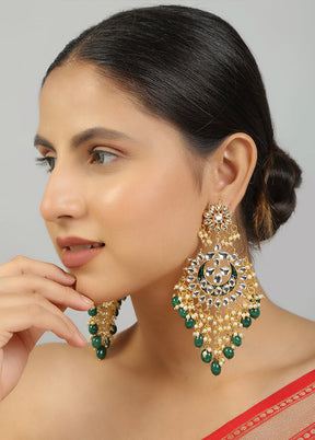 Green Kundan Work Copper And Alloy Earrings - Indian Silk House Agencies