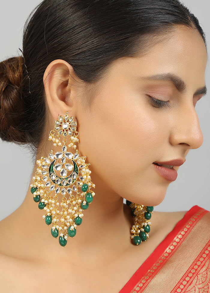 Green Kundan Work Copper And Alloy Earrings - Indian Silk House Agencies