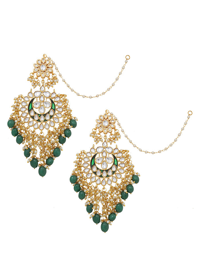 Green Kundan Work Copper And Alloy Earrings