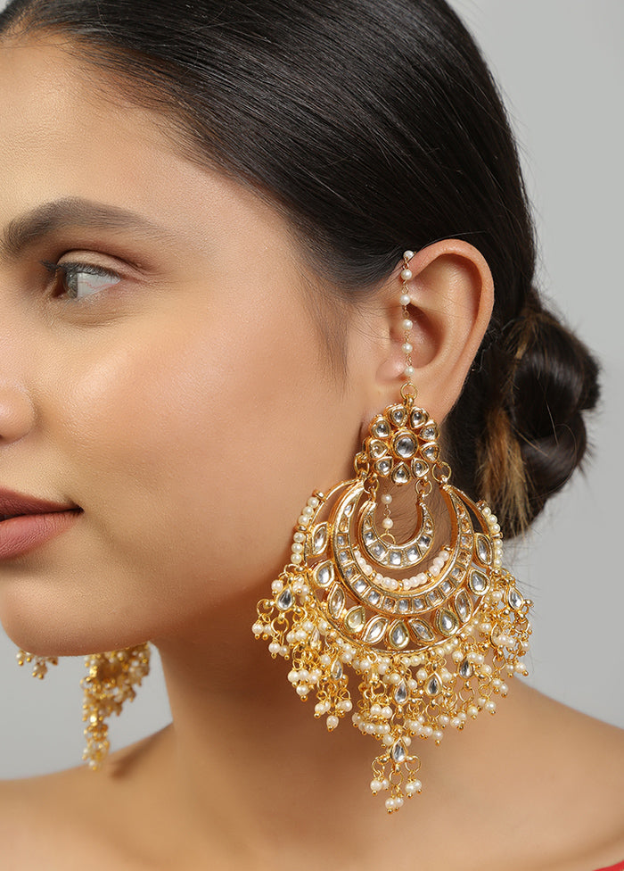 Golden Kundan Work Copper And Alloy Earrings - Indian Silk House Agencies