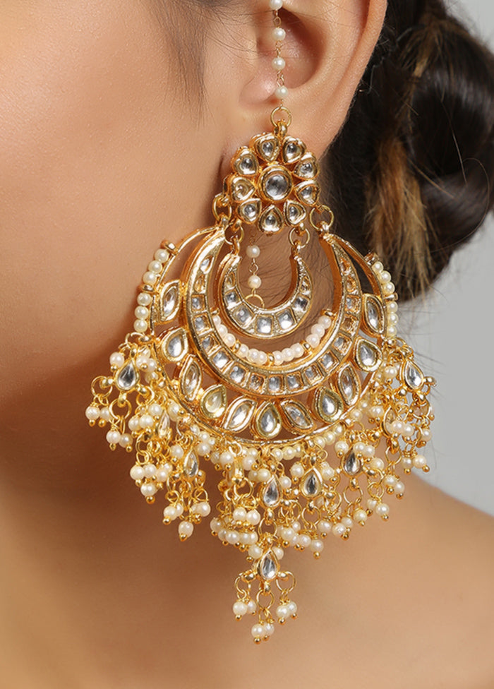 Golden Kundan Work Copper And Alloy Earrings