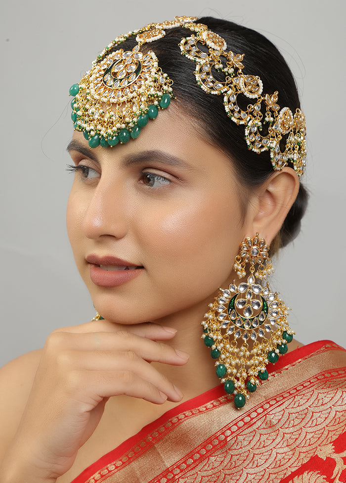 Green Kundan Work Copper And Alloy Mathapatti With Earrings