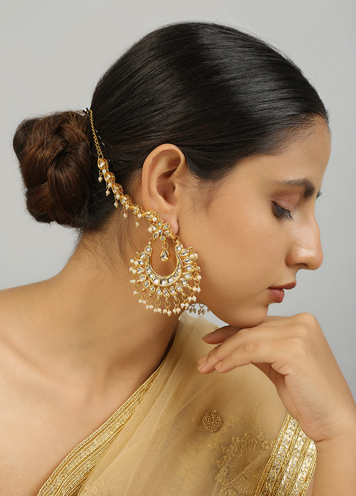 Golden Kundan Work Copper And Alloy Earrings - Indian Silk House Agencies