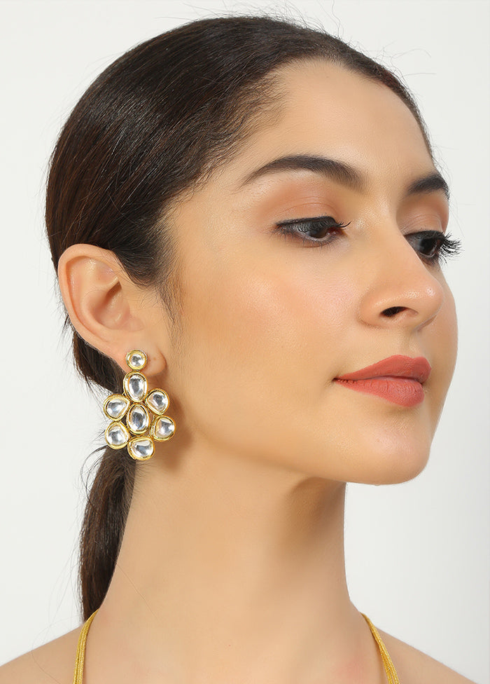 Golden Kundan Work Copper And Alloy Earrings - Indian Silk House Agencies