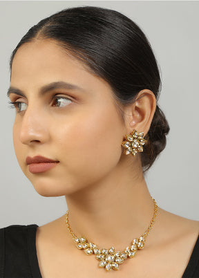 Golden Copper Alloy Necklace With Earrings Set