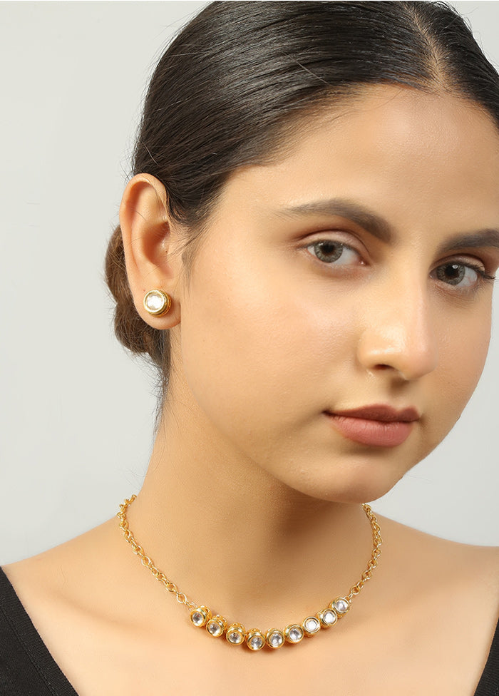 Golden Copper Alloy Necklace With Earrings Set