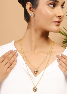 Golden Copper Alloy Necklace With Earrings Set