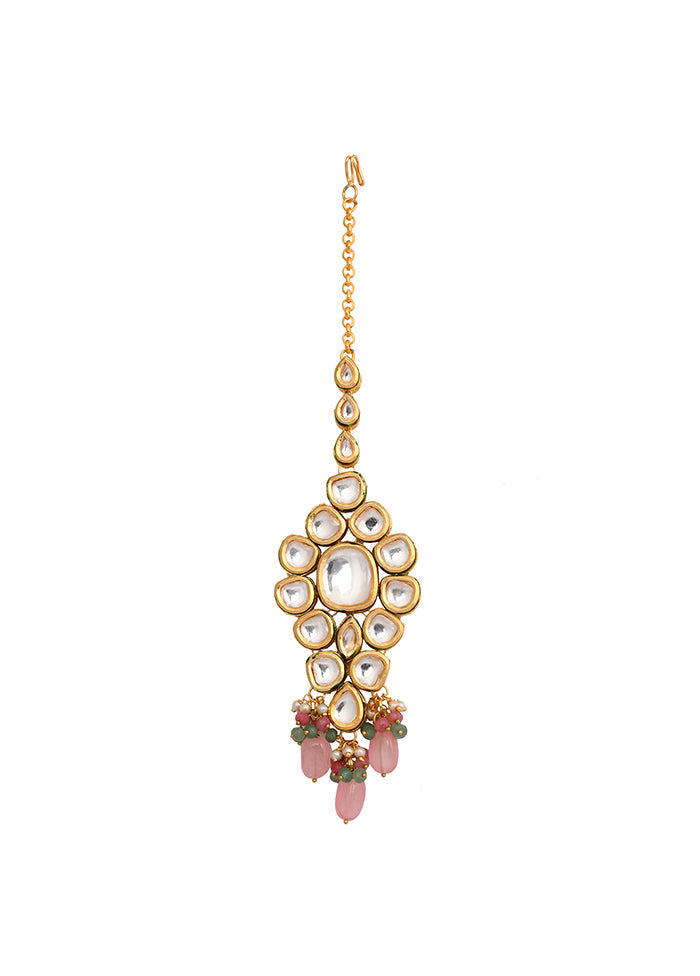 Pink Beaded Gold Tone Kundan Handcrafted Mangtika - Indian Silk House Agencies