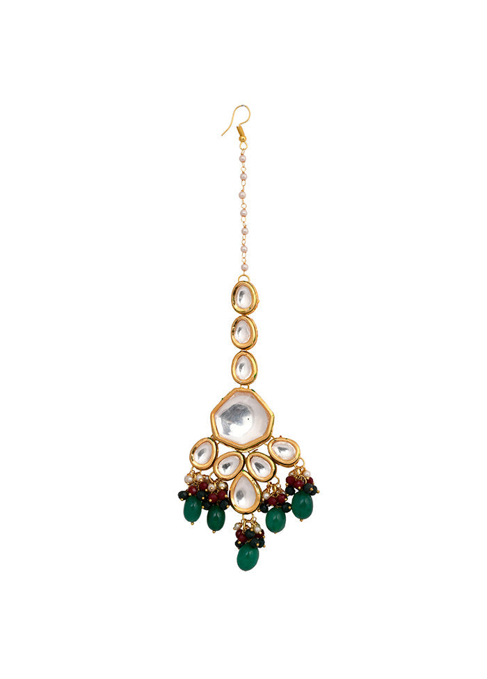 Handcrafted Emerald Beaded Kundan Mangtika - Indian Silk House Agencies