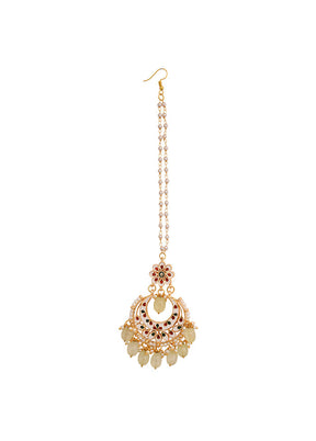 Cream Gold Toned Kundan Mangtika - Indian Silk House Agencies