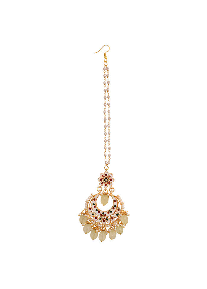 Cream Gold Toned Kundan Mangtika - Indian Silk House Agencies