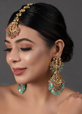 Sky Blue Gold Tone Kundan Mangtika With Earrings - Indian Silk House Agencies