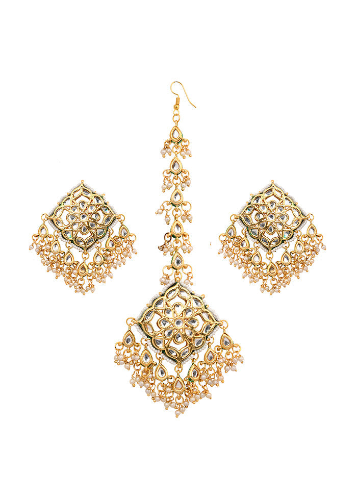 Gold Tone Kundan Mangtika With Earrings - Indian Silk House Agencies