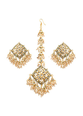 Gold Tone Kundan Mangtika With Earrings - Indian Silk House Agencies