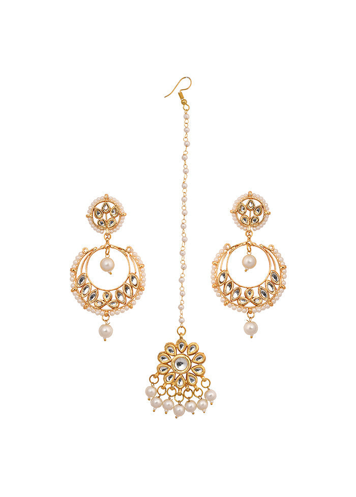 Pearl Beaded Kundan Mangtika With Chandbali - Indian Silk House Agencies