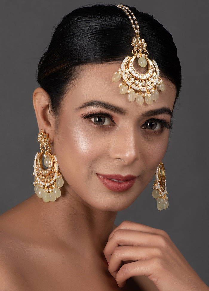 Cream Gold Toned Kundan Mangtika With Chandbali - Indian Silk House Agencies