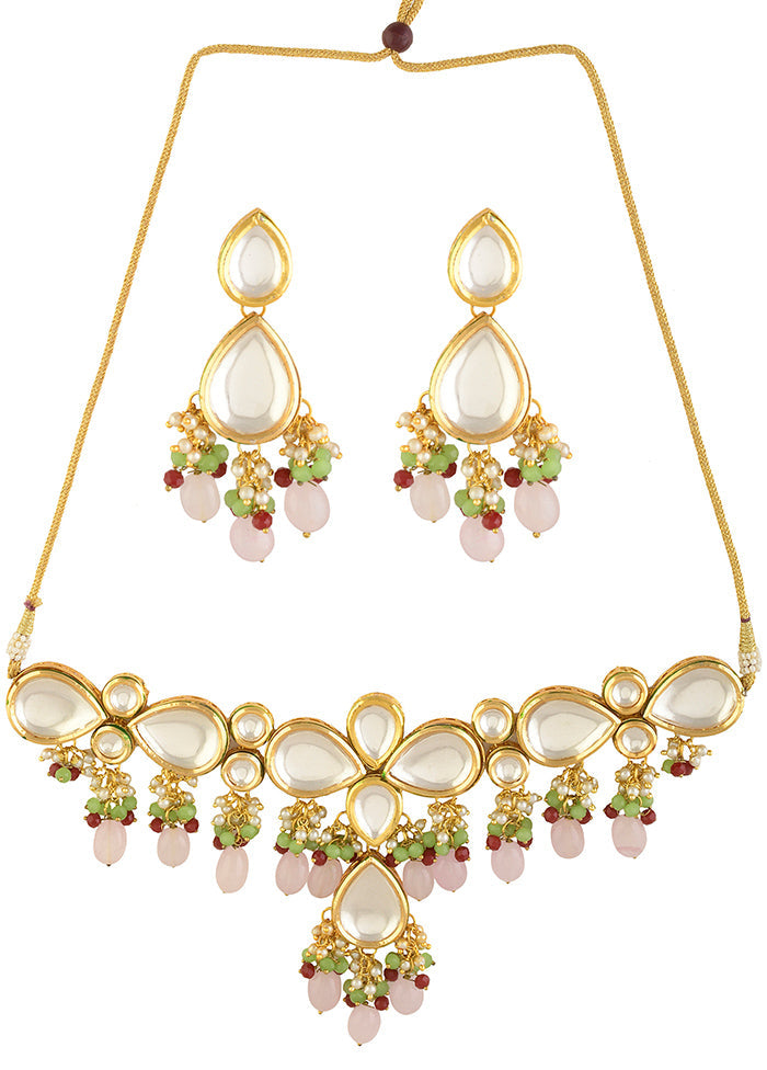 Handcrafted Kundan Pastel Beaded Necklace With Earrings - Indian Silk House Agencies