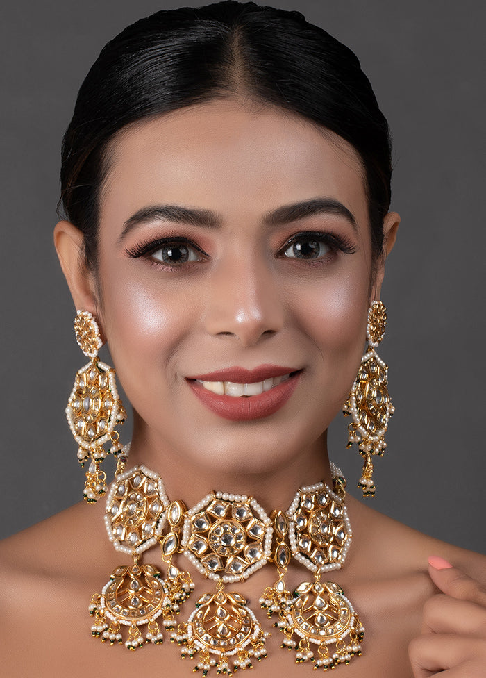 Kundan Inspired Pearl Necklace With Earrings - Indian Silk House Agencies