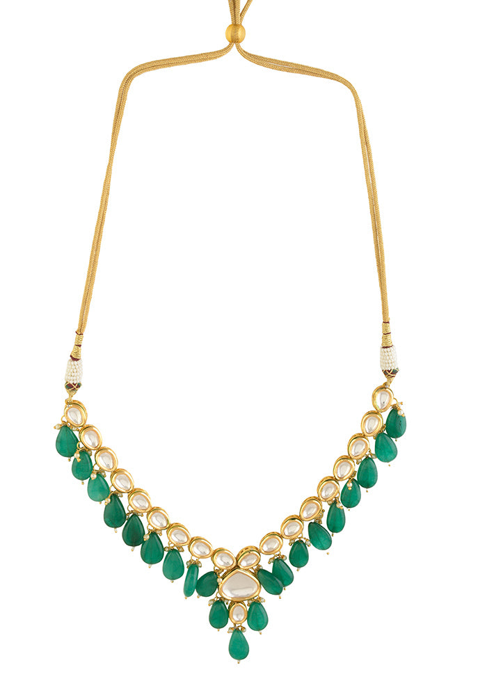 Emerald Beaded Gold Toned Kundan Inspired Necklace With Earrings - Indian Silk House Agencies