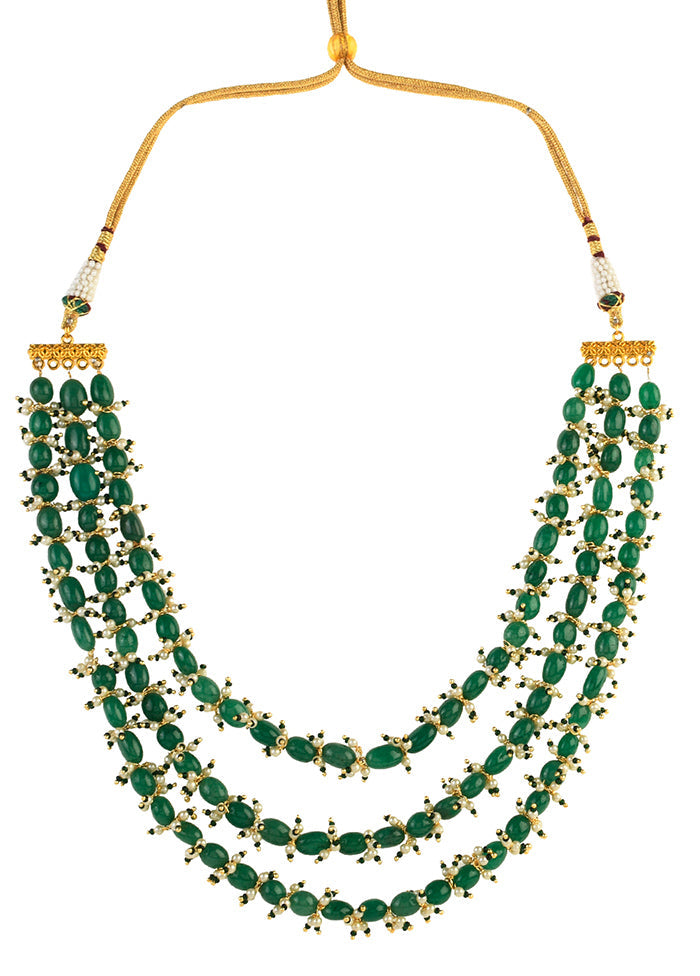 Emerald Beaded Necklace With Pearls - Indian Silk House Agencies