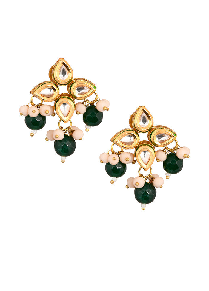 Green Beaded Kundan Inspired Earrings - Indian Silk House Agencies