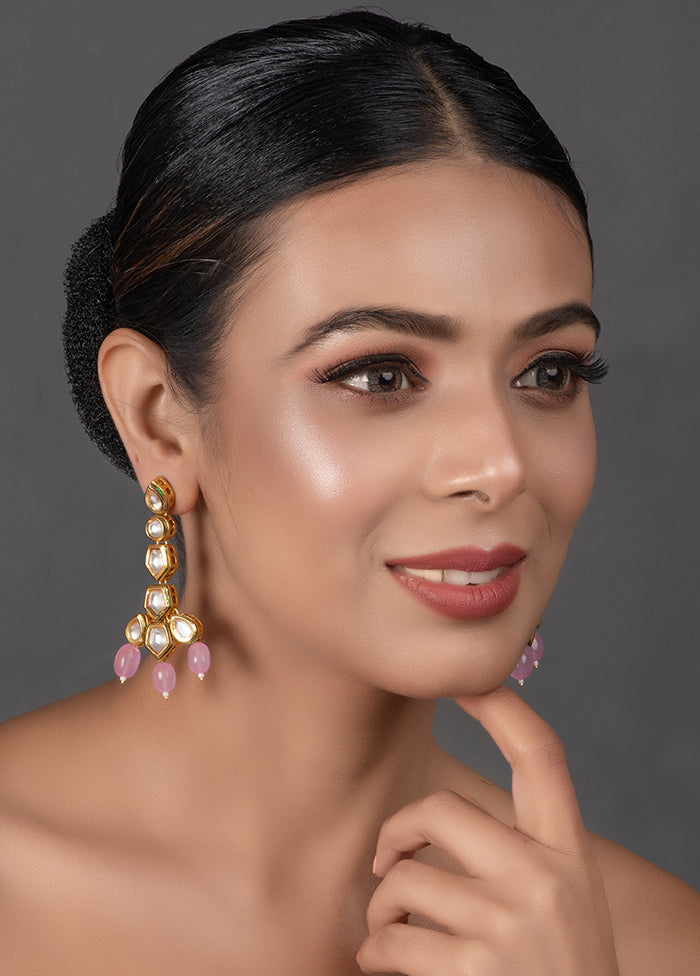 Pink Gold Tone Handcrafted Kundan Earrings - Indian Silk House Agencies