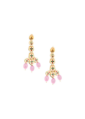 Pink Gold Tone Handcrafted Kundan Earrings - Indian Silk House Agencies