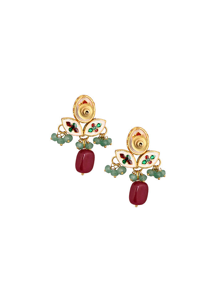 Green Ruby Beaded Kundan Inspired Earrings - Indian Silk House Agencies