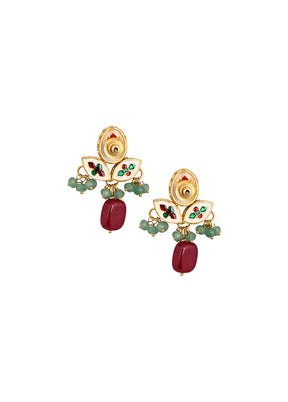 Green Ruby Beaded Kundan Inspired Earrings - Indian Silk House Agencies