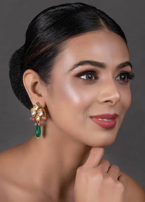 Green Pink Beaded Kundan Inspired Earrings - Indian Silk House Agencies