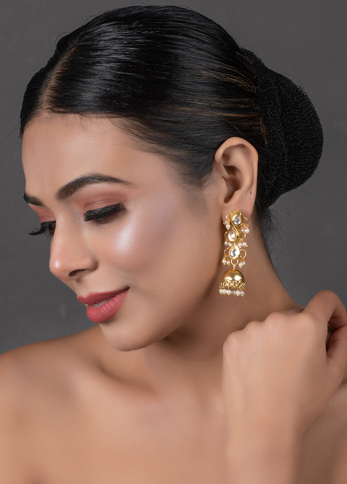 Classic Gold Tone Kundan Inspired Jhumkis - Indian Silk House Agencies