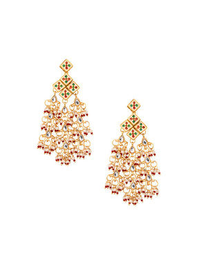 Kundan Drop Tassled Earrings - Indian Silk House Agencies