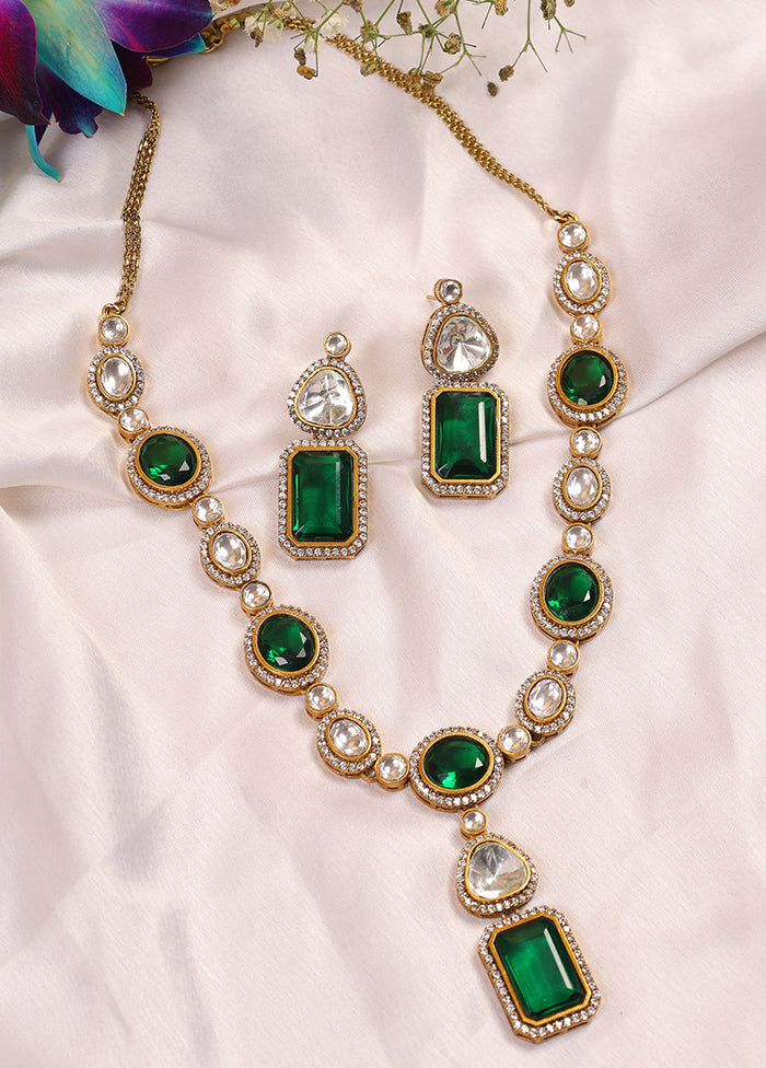 Royal Emerald Moissanite Polki Necklace Set