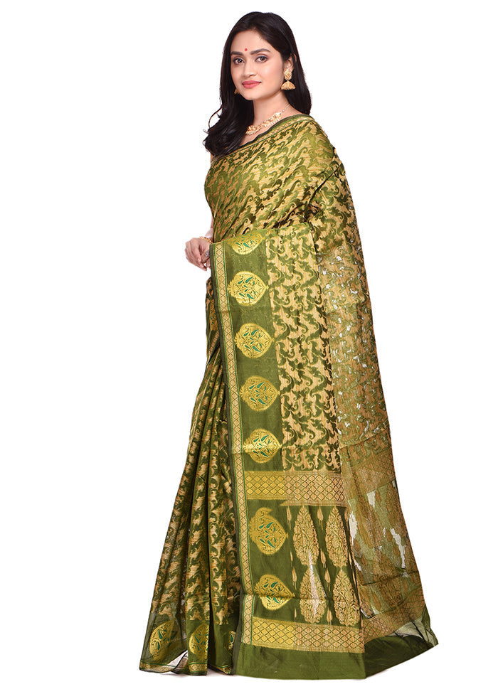 Green Cotton Saree With Blouse Piece - Indian Silk House Agencies