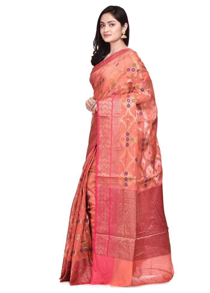 Peach Cotton Saree With Blouse Piece - Indian Silk House Agencies