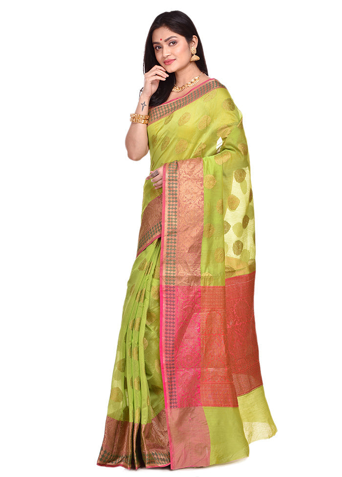 Green Cotton Saree With Blouse Piece - Indian Silk House Agencies