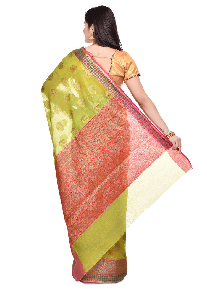 Green Cotton Saree With Blouse Piece - Indian Silk House Agencies