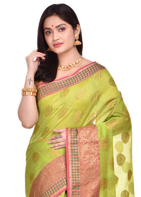 Green Cotton Saree With Blouse Piece - Indian Silk House Agencies