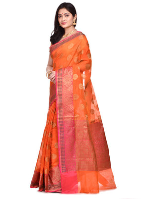 Orange Cotton Saree With Blouse Piece