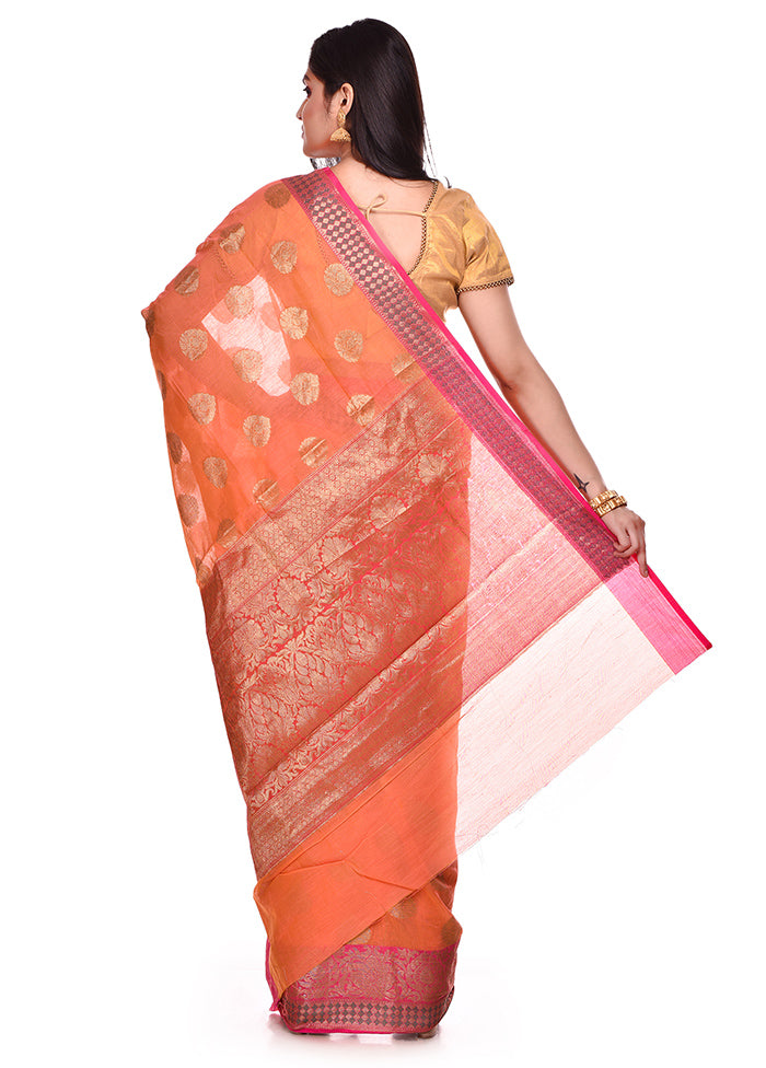 Peach Cotton Saree With Blouse Piece - Indian Silk House Agencies