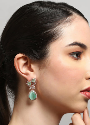 Rose Gold Plated Green Contemporary Drop Earrings - Indian Silk House Agencies