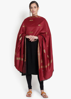 Maroon Jamewar Woven Silk Shawl - Indian Silk House Agencies