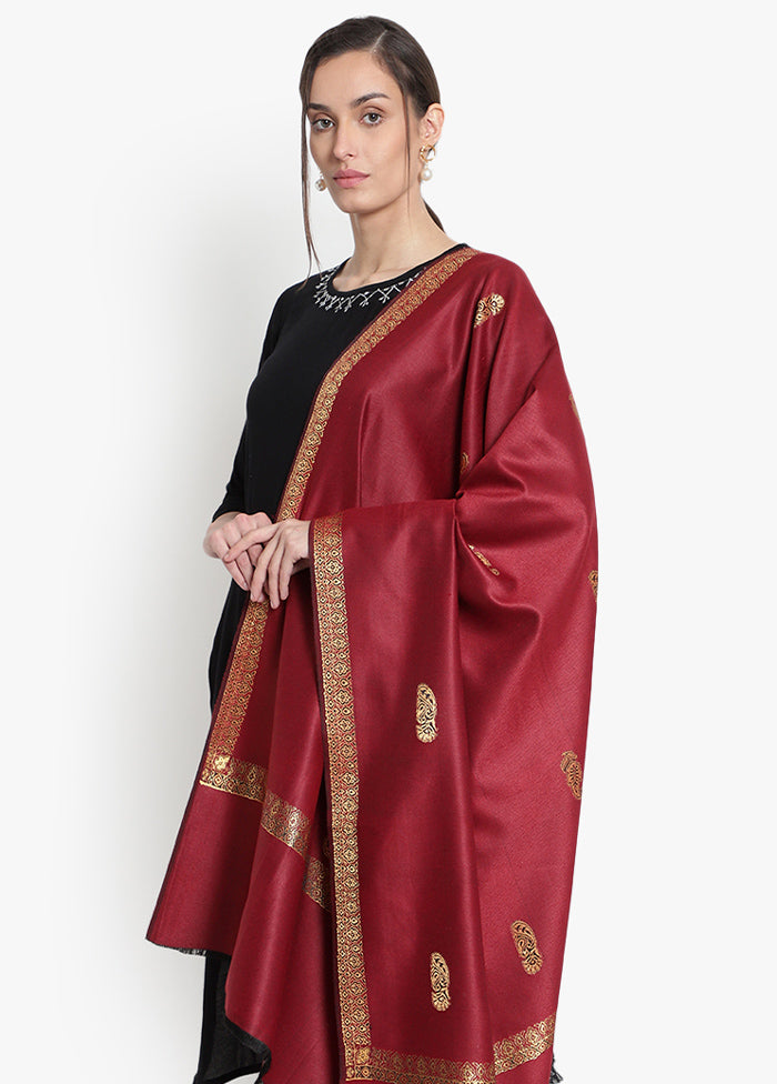 Maroon Jamewar Woven Silk Shawl - Indian Silk House Agencies