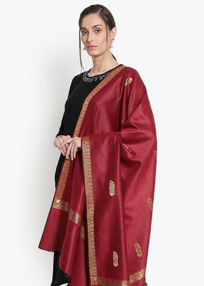 Maroon Jamewar Woven Silk Shawl - Indian Silk House Agencies