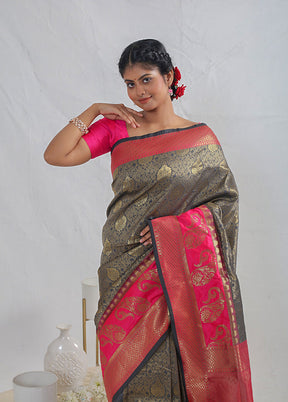 Grey Dupion Silk Saree With Blouse Piece - Indian Silk House Agencies