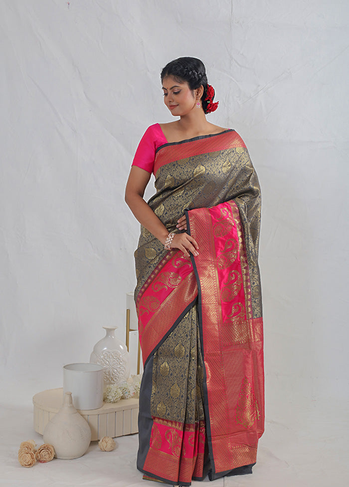 Grey Dupion Silk Saree With Blouse Piece - Indian Silk House Agencies