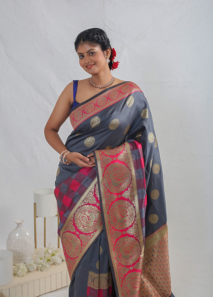 Grey Dupion Silk Saree With Blouse Piece - Indian Silk House Agencies