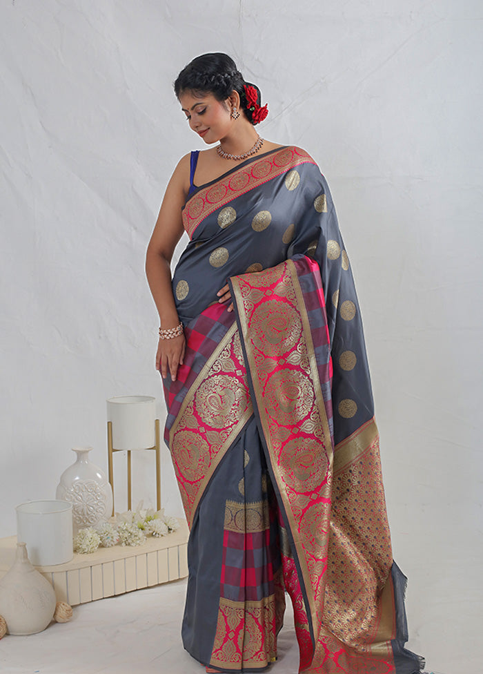 Grey Dupion Silk Saree With Blouse Piece - Indian Silk House Agencies